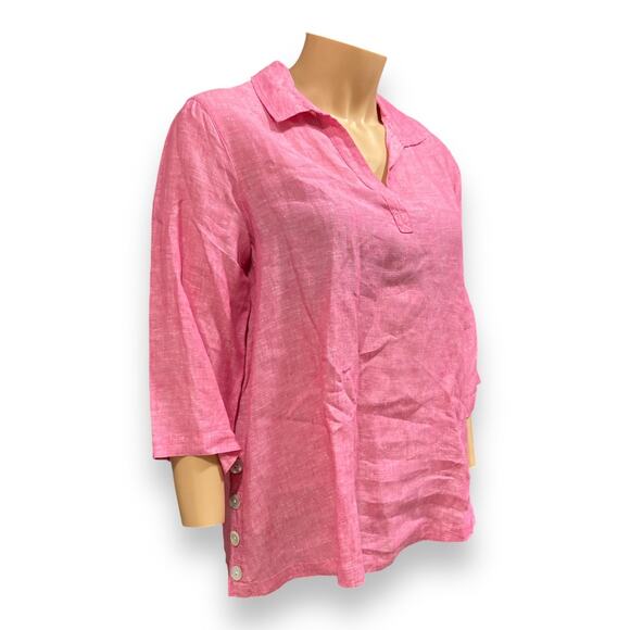 Tahari Pink 3/4 Sleeve Oversize Boho Mom Gauze Loose Fit Linen Top Size 1X - Picture 3 of 16